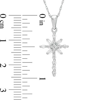 0.23 CT. T.W. Baguette and Round Diamond Cross Pendant in 10K White Gold