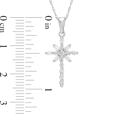 0.23 CT. T.W. Baguette and Round Diamond Cross Pendant in 10K White Gold