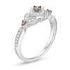 Thumbnail Image 1 of 0.33 CT. T.W. Champagne and White Diamond Tilted Cushion Frame Leaf-Sides Ring in 10K White Gold