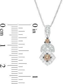 0.32 CT. T.W. Champagne and White Diamond Tilted Cushion Frame Pendant in 10K White Gold