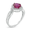 Tilted 7.0mm Cushion-Cut Lab-Created Ruby and 0.065 CT. T.W. Diamond Frame Bypass Ring in Sterling Silver