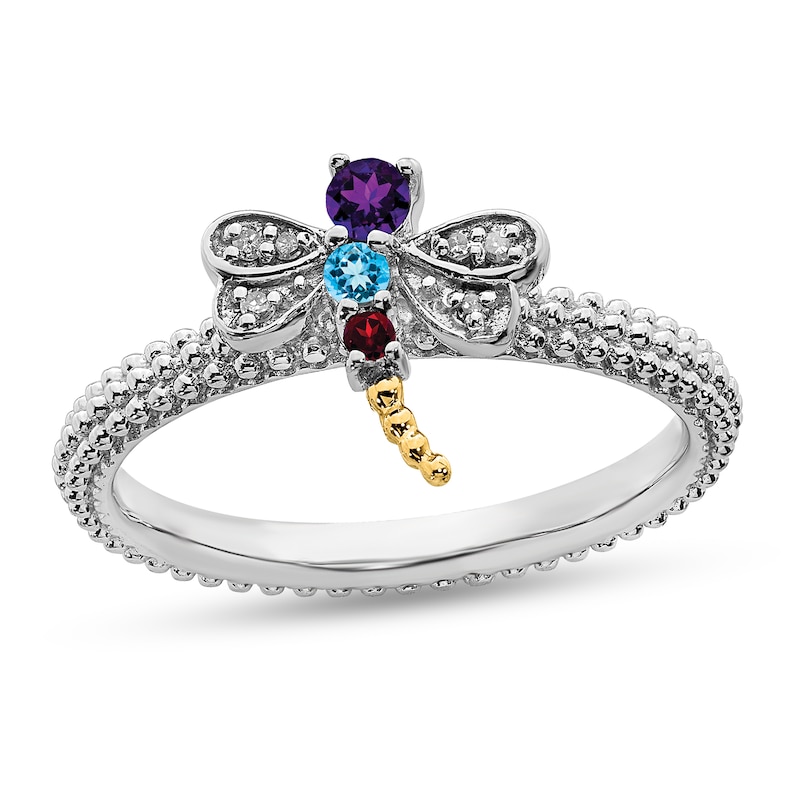 Stackable Expressions™ Multi-Gemstone and Diamond Accent Dragonfly Ring in Sterling Silver