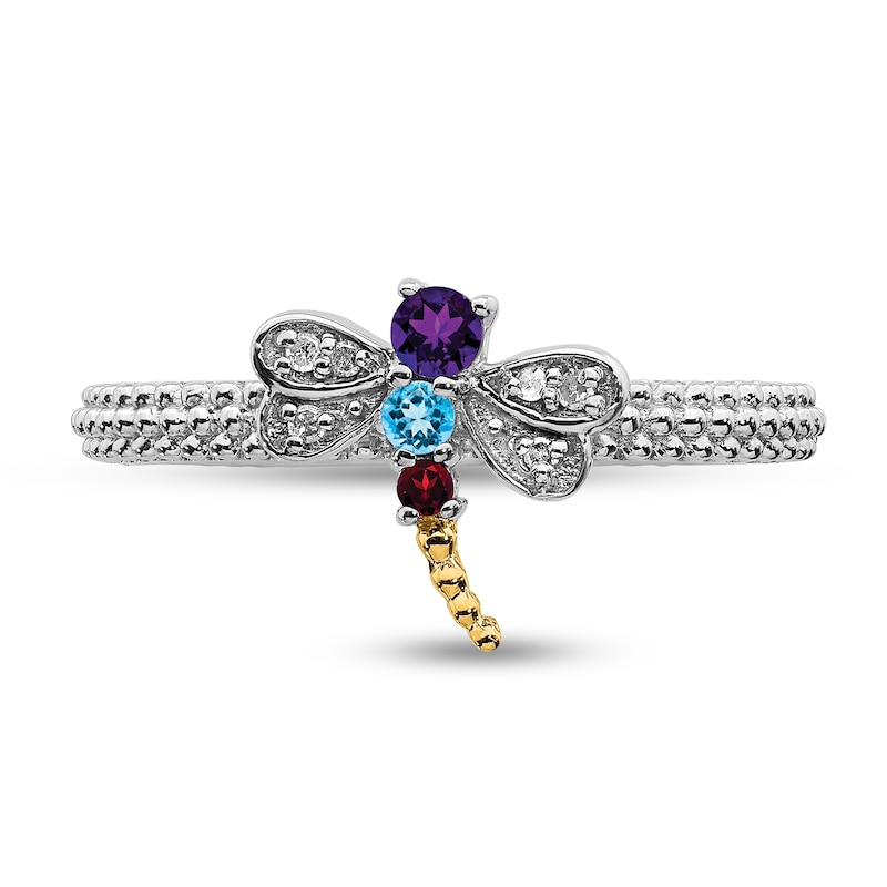 Stackable Expressions™ Multi-Gemstone and Diamond Accent Dragonfly Ring in Sterling Silver