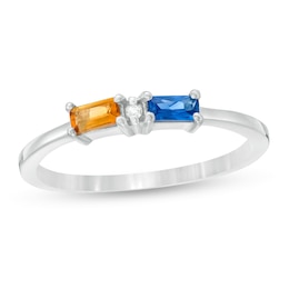 Mother's Sideways Baguette Birthstone and Diamond Accent Alternating Ring (2-4 Stones)