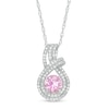 Thumbnail Image 0 of 6.0mm Lab-Created Pink Sapphire and 0.085 CT. T.W. Diamond Double Row Teardrop Pendant in Sterling Silver