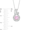 Thumbnail Image 2 of 6.0mm Lab-Created Pink Sapphire and 0.085 CT. T.W. Diamond Double Row Teardrop Pendant in Sterling Silver