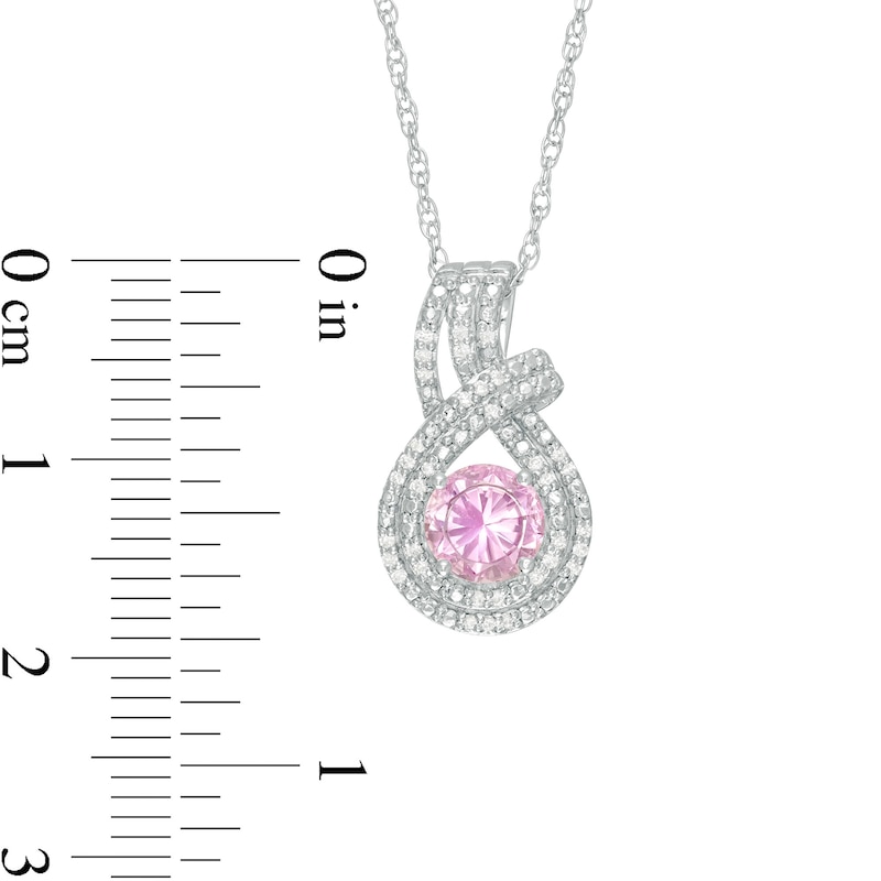 6.0mm Lab-Created Pink Sapphire and 0.085 CT. T.W. Diamond Double Row Teardrop Pendant in Sterling Silver