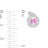 5.0mm Lab-Created Pink Sapphire and 0.115 CT. T.W. Diamond Double Row Teardrop Frame Stud Earrings in Sterling Silver