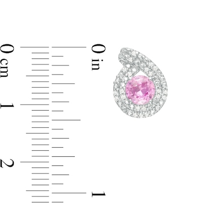 5.0mm Lab-Created Pink Sapphire and 0.115 CT. T.W. Diamond Double Row Teardrop Frame Stud Earrings in Sterling Silver