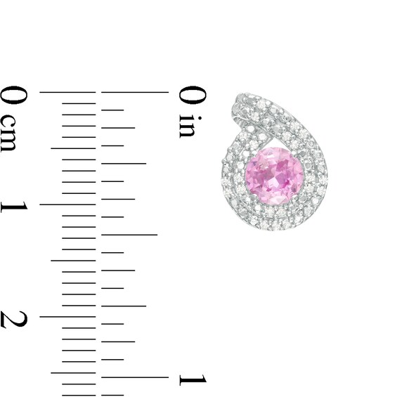 5.0mm Lab-Created Pink Sapphire and 0.115 CT. T.W. Diamond Double Row Teardrop Frame Stud Earrings in Sterling Silver