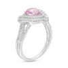 Thumbnail Image 2 of 6.0mm Lab-Created Pink Sapphire and 0.085 CT. T.W. Diamond Double Row Swirl Ring in Sterling Silver