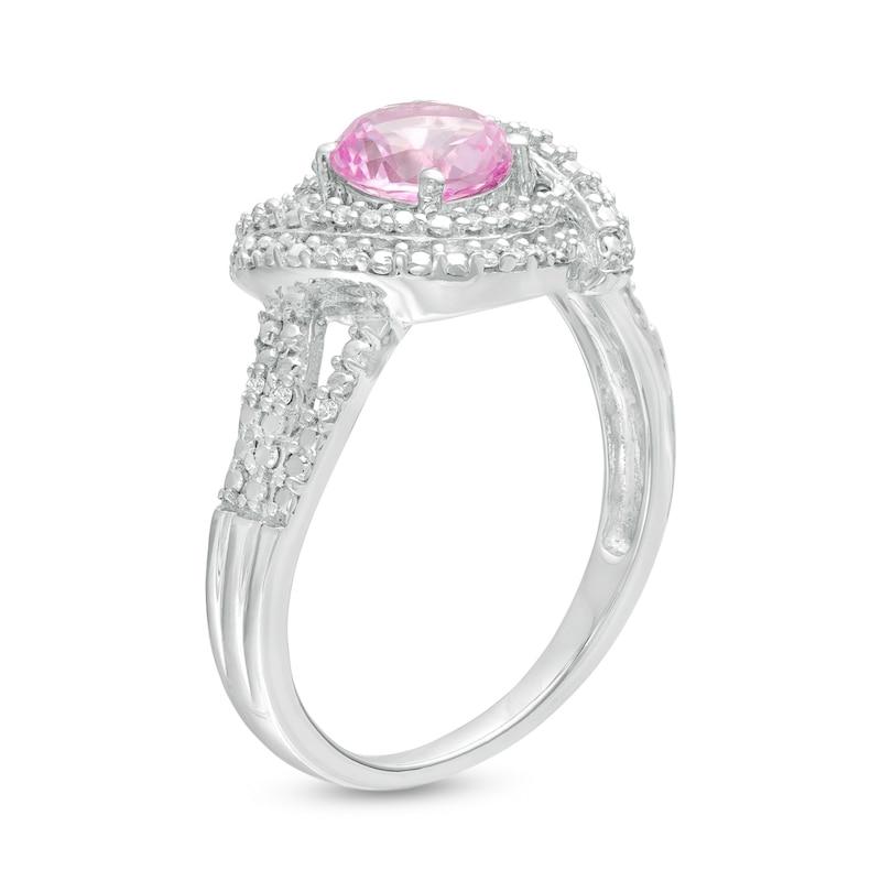 6.0mm Lab-Created Pink Sapphire and 0.085 CT. T.W. Diamond Double Row Swirl Ring in Sterling Silver|Peoples Jewellers