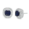 6.0mm Cushion-Cut Lab-Created Blue Sapphire and 0.085 CT. T.W. Diamond Swirl Frame Stud Earrings in Sterling Silver