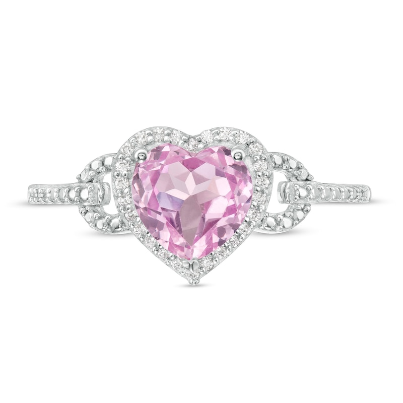 Heart-Shaped Lab-Created Pink Sapphire and 0.065 CT. T.W. Diamond Frame Buckle Ring in Sterling Silver|Peoples Jewellers