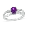 Thumbnail Image 0 of Oval Amethyst and Diamond Accent Split Shank Ring in 10K White Gold