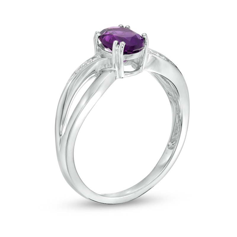 Oval Amethyst and Diamond Accent Split Shank Ring in 10K White Gold