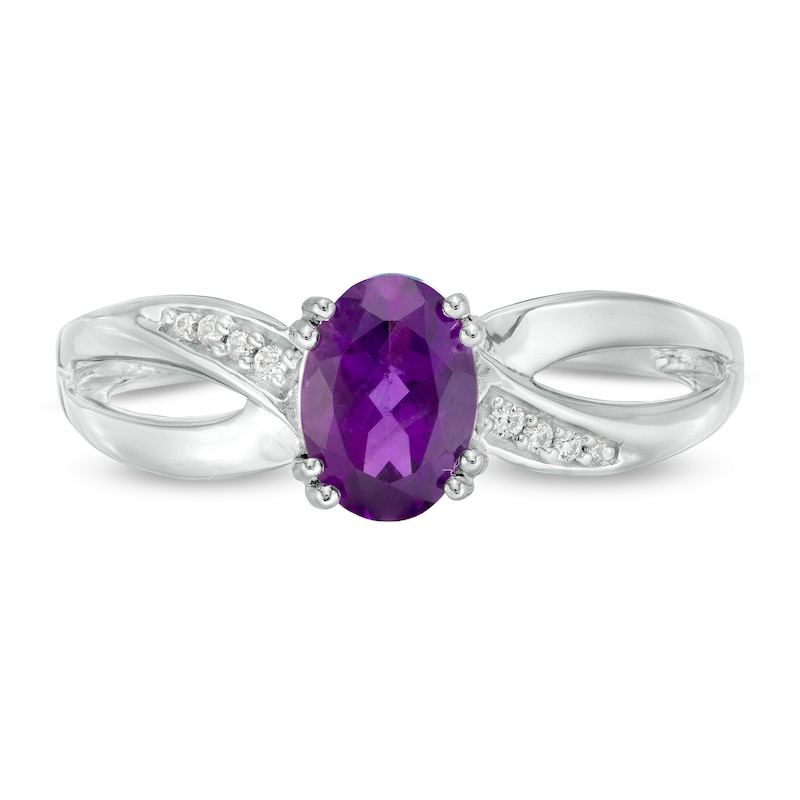 Oval Amethyst and Diamond Accent Split Shank Ring in 10K White Gold
