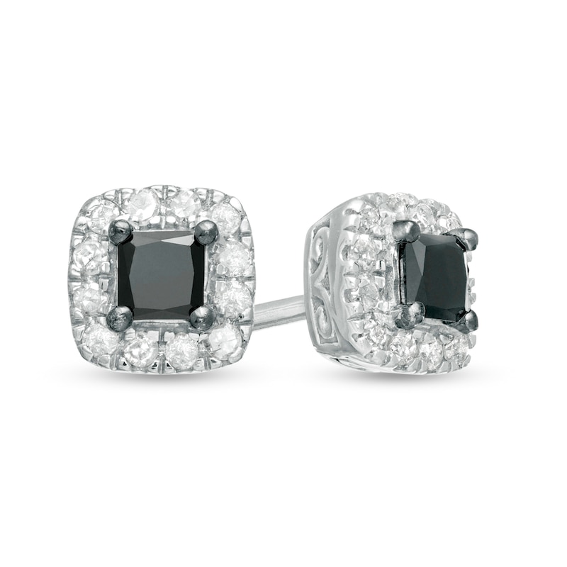 0.24 CT. T.W. Enhanced Black and White Princess-Cut Diamond Frame Stud Earrings in Sterling Silver|Peoples Jewellers