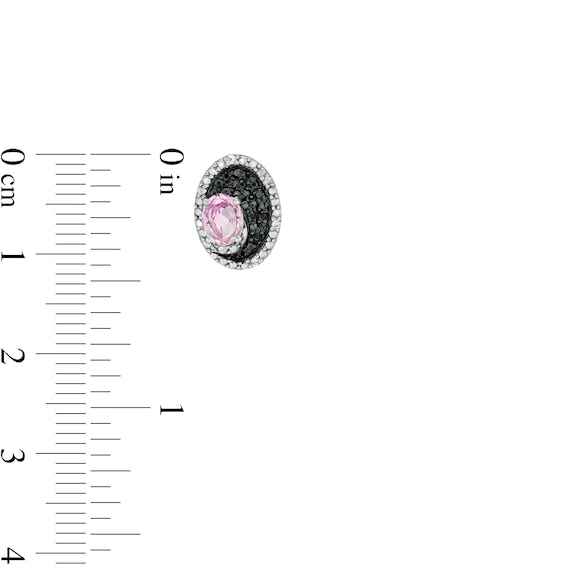 Oval Lab-Created Pink Sapphire and 0.115 CT. T.W. Two-Colour Diamond Stud Earrings in Sterling Silver with Black Rhodium