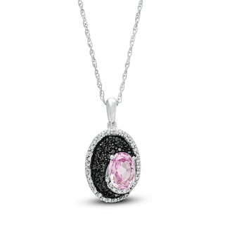 Oval lab-Created Pink Sapphire and 0.085 CT. T.W. White and Black Diamond Pendant in Sterling Silver