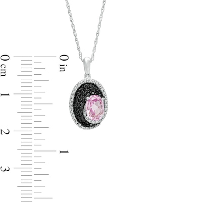 Oval lab-Created Pink Sapphire and 0.085 CT. T.W. White and Black Diamond Pendant in Sterling Silver