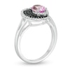 Oval Lab-Created Pink Sapphire and 0.085 CT. T.W. White and Black Diamond Split Shank Ring in Sterling Silver