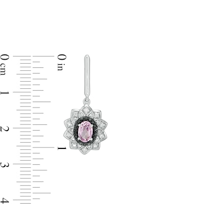 Oval Lab-Created Pink Sapphire and 0.115 CT. T.W. White and Black Diamond Frame Drop Earrings in Sterling Silver