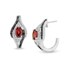 Oval Garnet and 0.115 CT. T.W. White and Black Diamond Bypass Frame J-Hoop Earrings in Sterling Silver