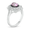 Thumbnail Image 2 of Oval Lab-Created Pink Sapphire and 0.085 CT. T.W. White and Black Diamond Frame Ring in Sterling Silver