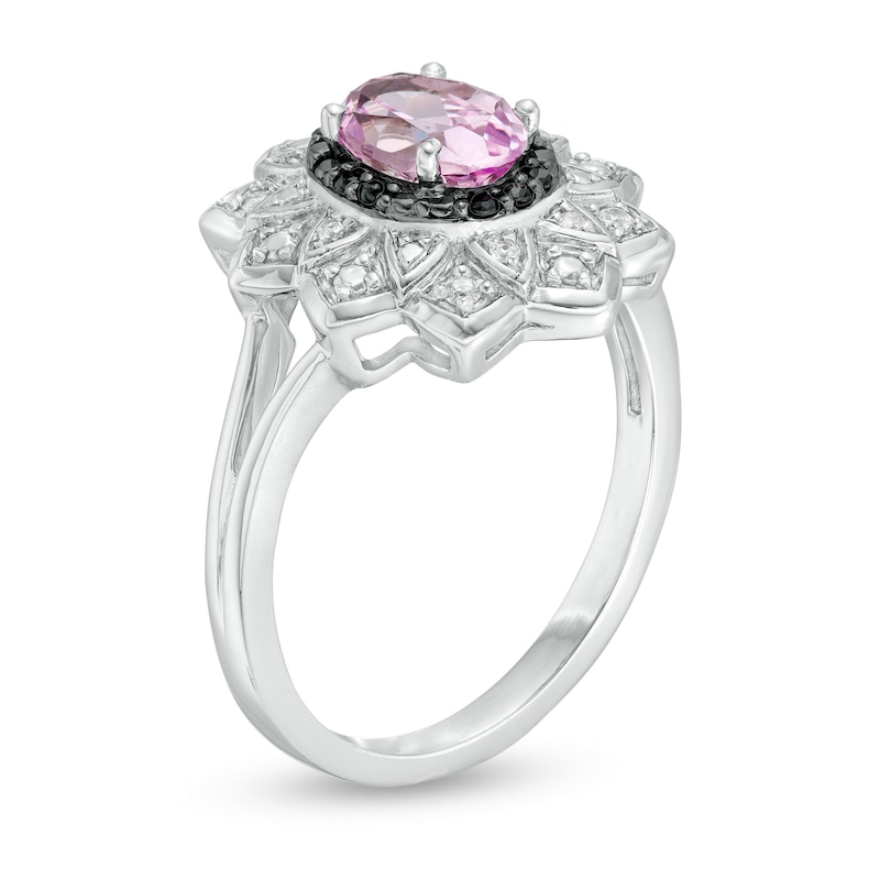 Oval Lab-Created Pink Sapphire and 0.085 CT. T.W. White and Black Diamond Frame Ring in Sterling Silver|Peoples Jewellers