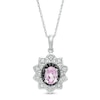 Thumbnail Image 0 of Oval Lab-Created Pink Sapphire and 0.085 CT. T.W. White and Black Diamond Frame Pendant in Sterling Silver