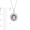 Thumbnail Image 2 of Oval Lab-Created Pink Sapphire and 0.085 CT. T.W. White and Black Diamond Frame Pendant in Sterling Silver