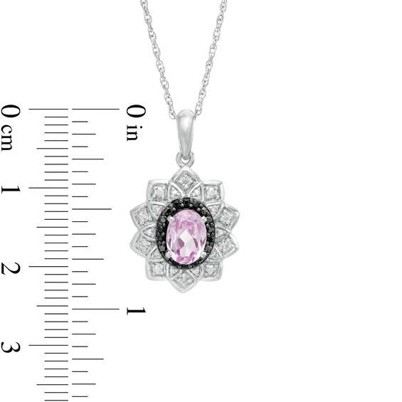 Oval Lab-Created Pink Sapphire and 0.085 CT. T.W. White and Black Diamond Frame Pendant in Sterling Silver