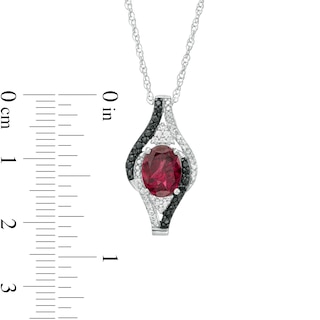 Oval Garnet and 0.085 CT. T.W. White and Black Diamond Bypass Frame Pendant in Sterling Silver