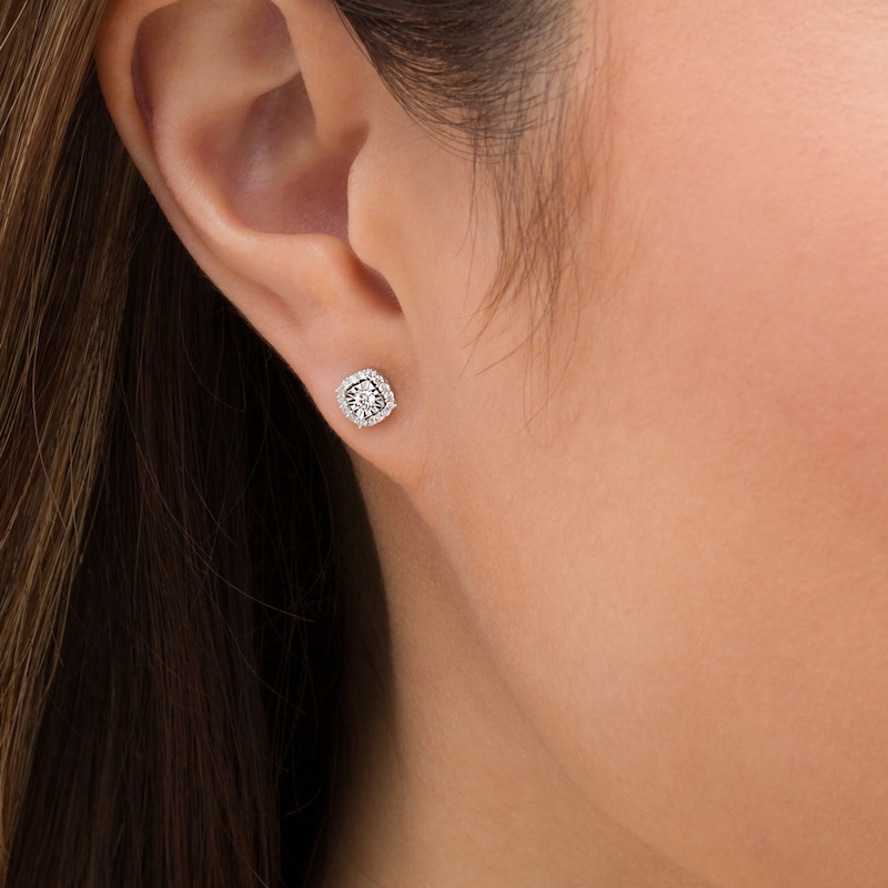 0.15 CT. T.W. Diamond Frame Stud Earrings in Sterling Silver|Peoples Jewellers