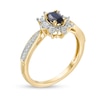 Thumbnail Image 2 of Oval Blue Sapphire and 0.10 CT. T.W. Diamond Starburst Frame Vintage-Style Ring in 10K Gold