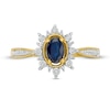 Thumbnail Image 3 of Oval Blue Sapphire and 0.10 CT. T.W. Diamond Starburst Frame Vintage-Style Ring in 10K Gold