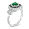 Thumbnail Image 2 of 5.6mm Lab-Created Emerald and 0.065 CT. T.W. Diamond Double Clover Frame Ring in Sterling Silver