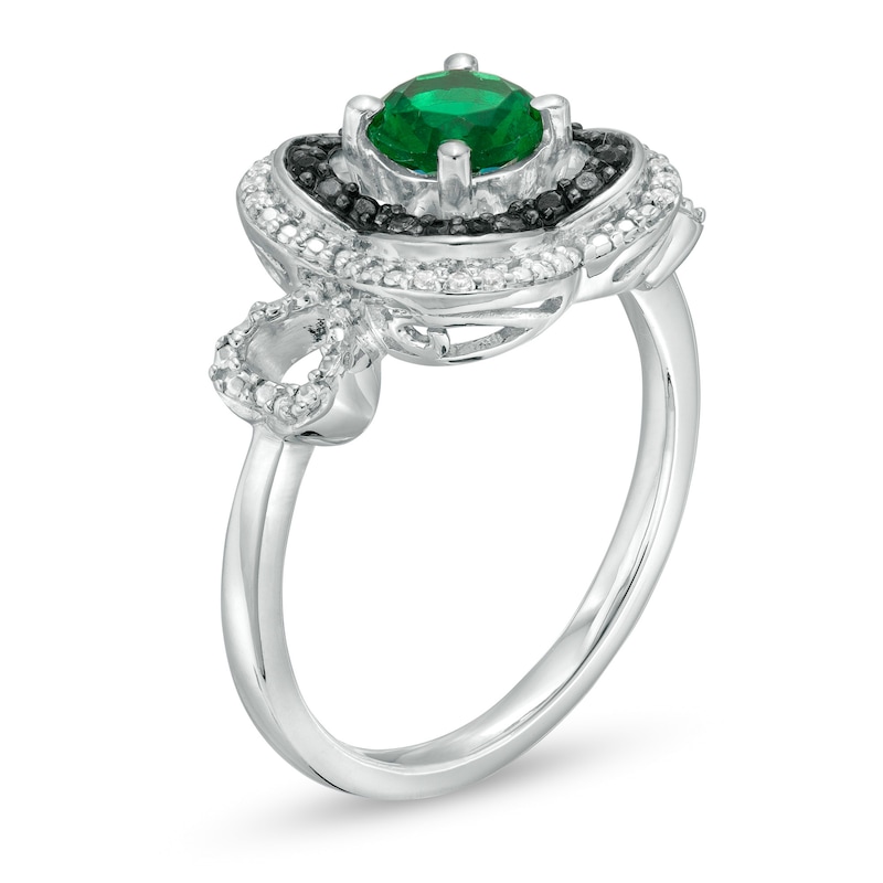 5.6mm Lab-Created Emerald and 0.065 CT. T.W. Diamond Double Clover Frame Ring in Sterling Silver|Peoples Jewellers
