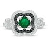 Thumbnail Image 3 of 5.6mm Lab-Created Emerald and 0.065 CT. T.W. Diamond Double Clover Frame Ring in Sterling Silver