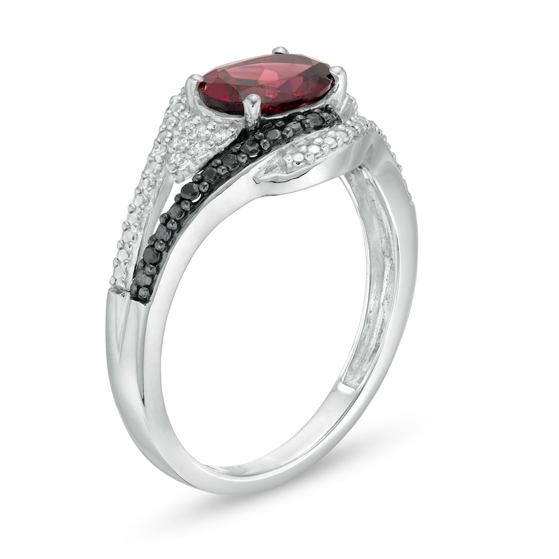 Oval Garnet and 0.085 CT. T.W. White and Black Diamond Bypass Frame Ring in Sterling Silver|Peoples Jewellers
