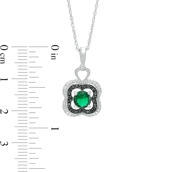 5.5mm Lab-Created Emerald and 0.065 CT. T.W. White and Black Diamond Clover Pendant in Sterling Silver