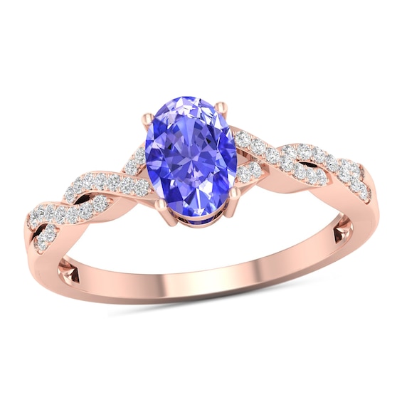 Oval Tanzanite and 0.10 CT. T.W. Diamond Twist Shank Ring in 10K Rose Gold