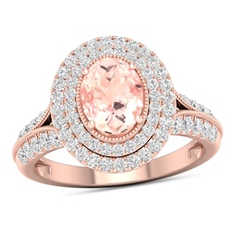 Oval Morganite and 0.62 CT. T.W. Diamond Double Frame Split Shank Ring in 10K Rose Gold
