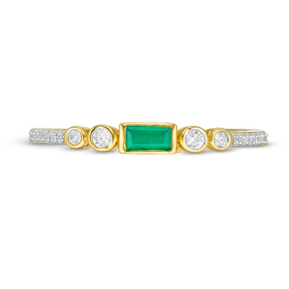 Sideways Baguette-Cut Emerald and 0.10 CT. T.W. Diamond Art Deco Stackable Ring in 10K Gold