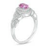 Thumbnail Image 2 of Oval Lab-Created Pink Sapphire and 0.085 CT. T.W. Diamond Double Frame Woven Shank Ring in Sterling Silver