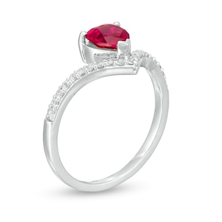 6.0mm Heart-Shaped Lab-Created Ruby and White Sapphire Chevron Ring in Sterling Silver