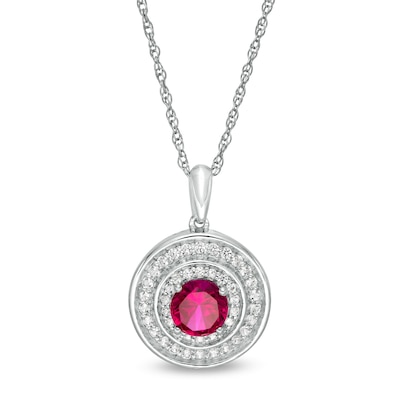 6.0mm Lab-Created Ruby and White Sapphire Double Frame Pendant in Sterling Silver