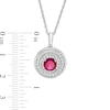 6.0mm Lab-Created Ruby and White Sapphire Double Frame Pendant in Sterling Silver