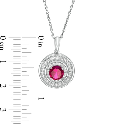 6.0mm Lab-Created Ruby and White Sapphire Double Frame Pendant in Sterling Silver